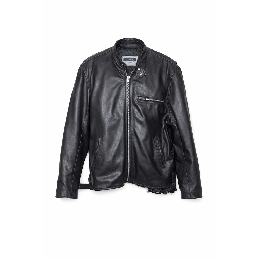 UNIK Leather Motorcycle Jacket Men's Size 52 Black Biker Riding Zip *Flaw